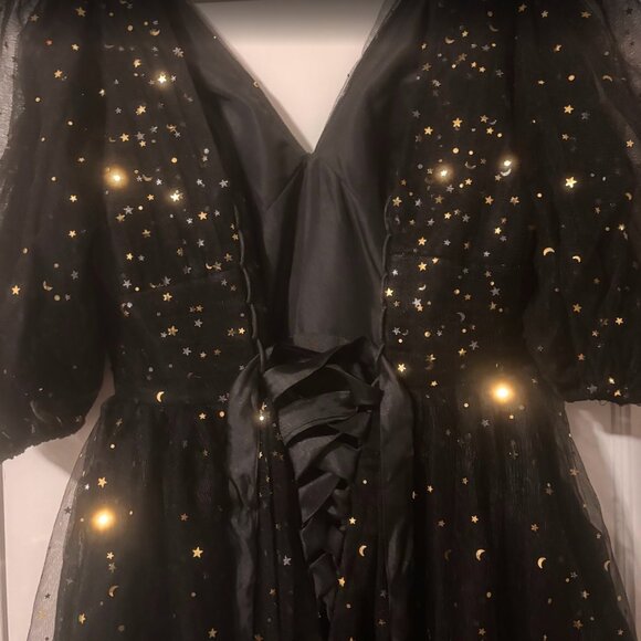 Xijun Women's Sparkly Starry Tulle Puffy Sleeve Prom Dress 8 - Picture 5 of 9